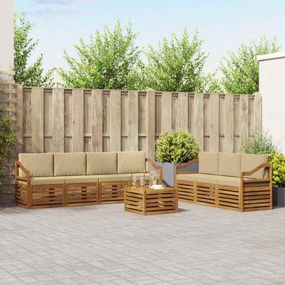 Set divani 8 pcs Naturale e Beige Legno di Acacia Massello vidaXL