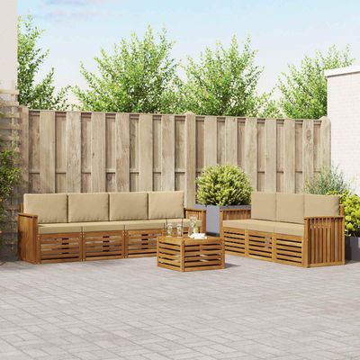 Set divani 8 pcs Naturale e Beige Legno di Acacia Massello vidaXL