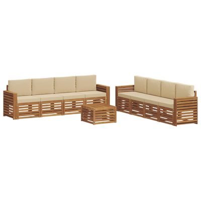 Set divani 9 pcs Naturale e Beige Legno di Acacia Massello vidaXL
