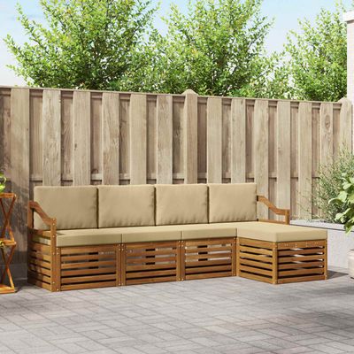 Set di divani da esterno con cuscino 5 pcs Naturale e Beige vidaXL