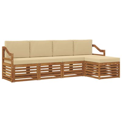 Set di divani da esterno con cuscino 5 pcs Naturale e Beige vidaXL