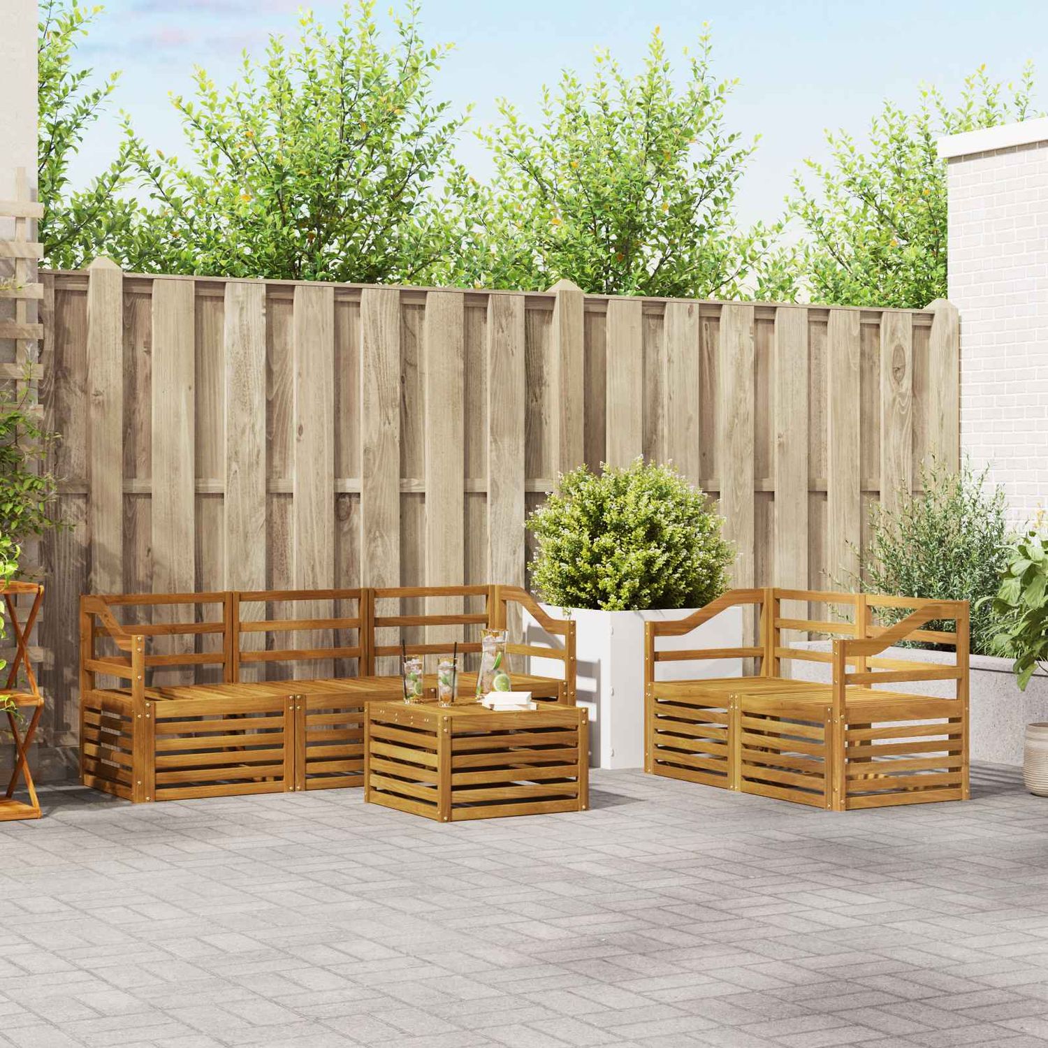 Set divani 6 pcs Naturale Legno di Acacia Massello vidaXL