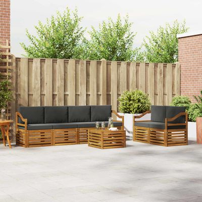 Set di divani da esterno con cuscino 7 pcs Naturale e Antracite vidaXL