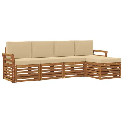Set di divani da esterno con cuscino 5 pcs Naturale e Beige vidaXL