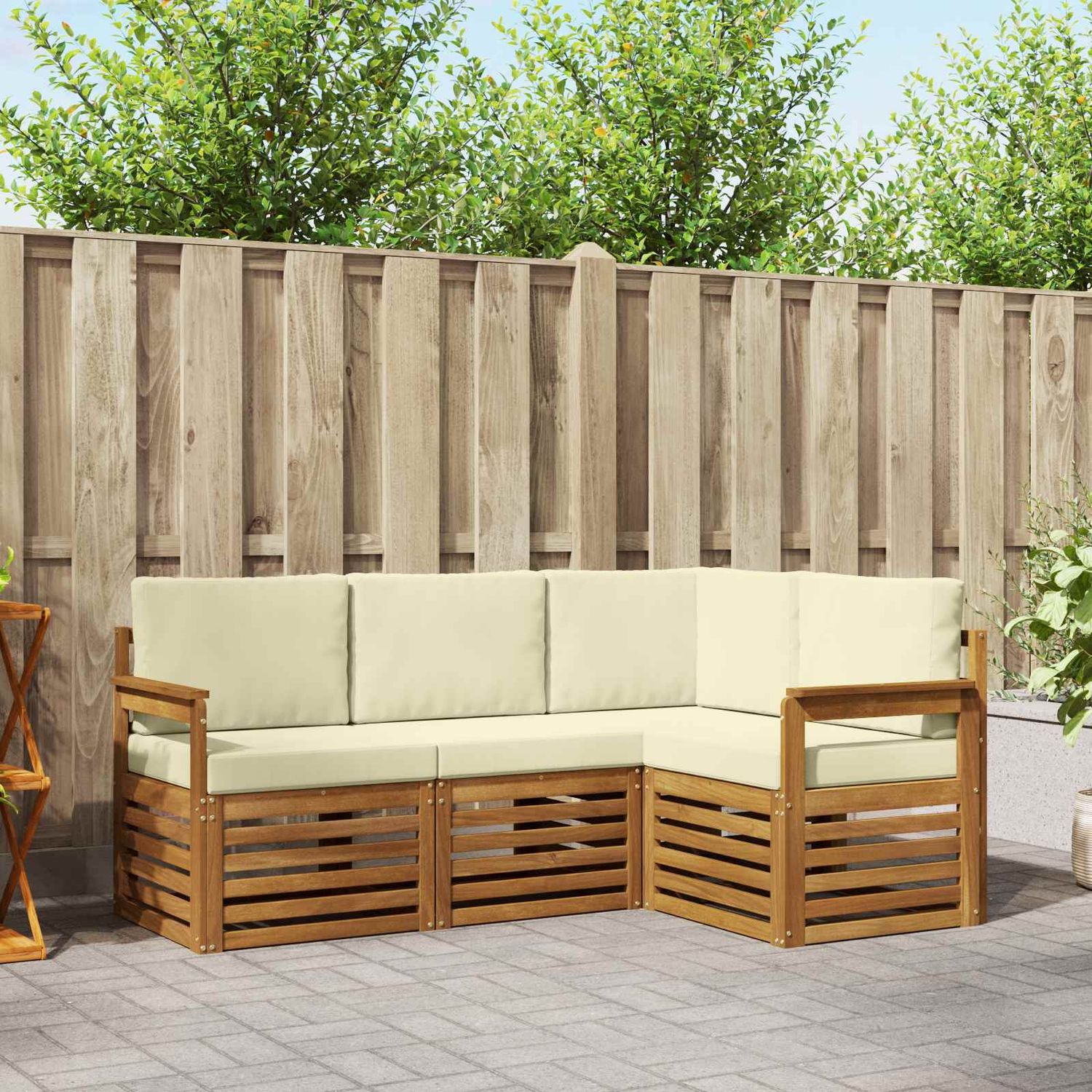 Set divani 4 pcs Naturale e Crema Legno di Acacia Massello vidaXL