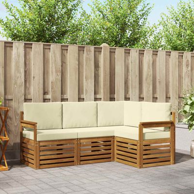 Set divani 4 pcs Naturale e Crema Legno di Acacia Massello vidaXL