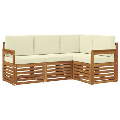 Set divani 4 pcs Naturale e Crema Legno di Acacia Massello vidaXL