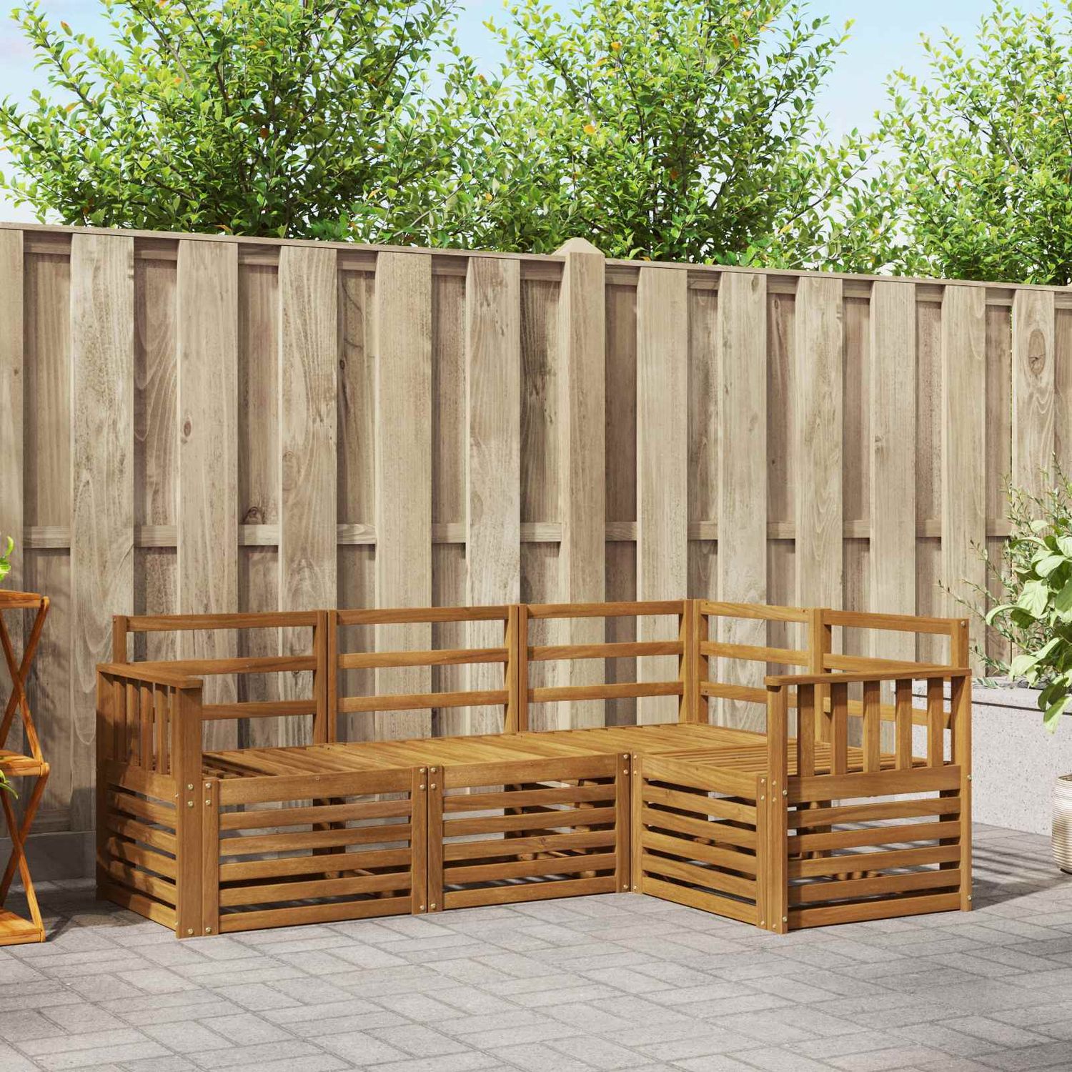 Set divani 4 pcs Naturale Legno di Acacia Massello vidaXL