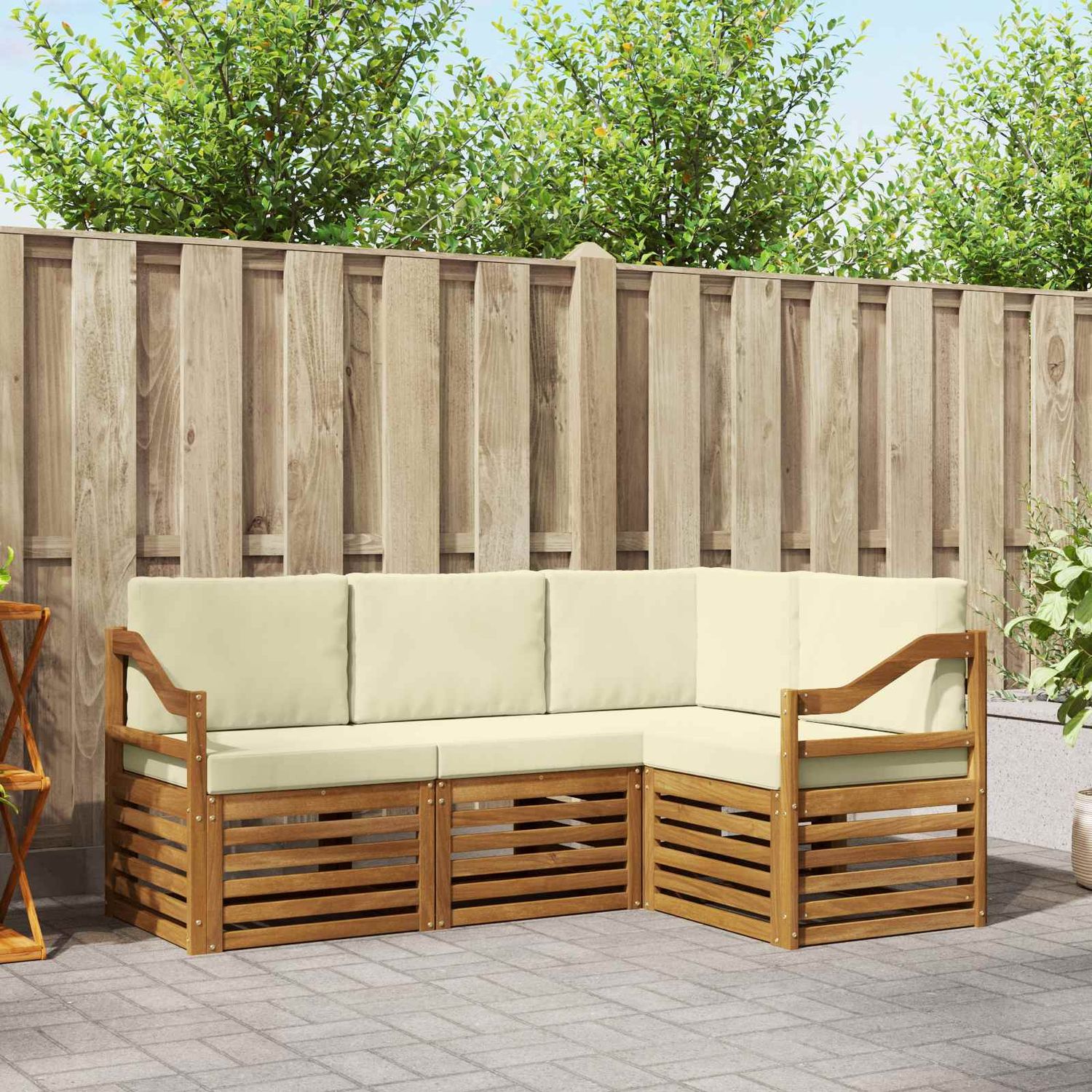 Set divani 4 pcs Naturale e Crema Legno di Acacia Massello vidaXL