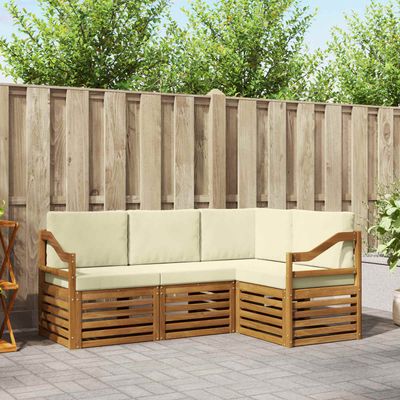 Set divani 4 pcs Naturale e Crema Legno di Acacia Massello vidaXL