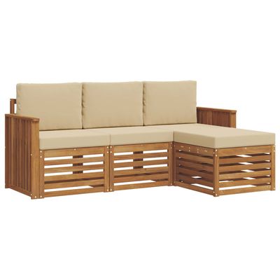 Set di divani da esterno con cuscino 4 pcs Naturale e Beige vidaXL