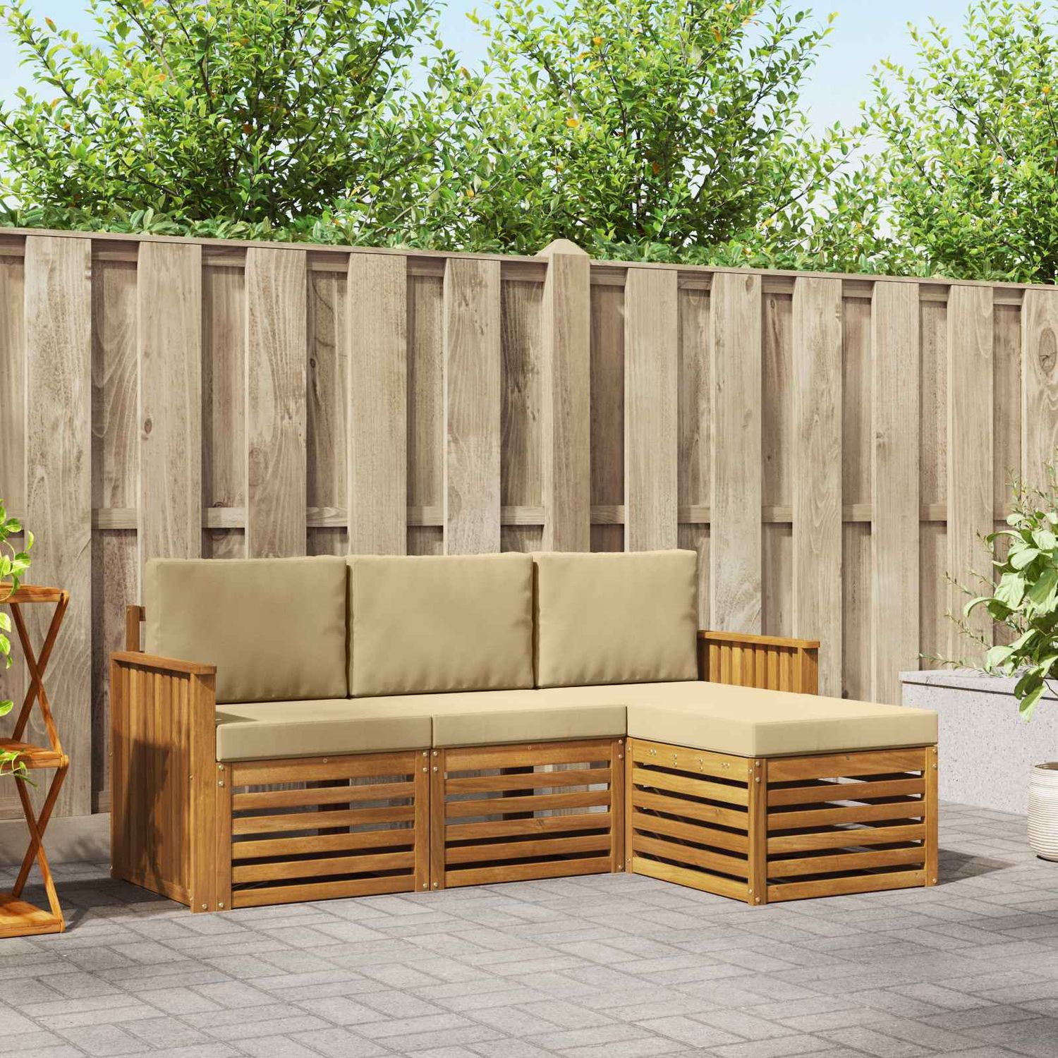 Set di divani da esterno con cuscino 4 pcs Naturale e Beige vidaXL
