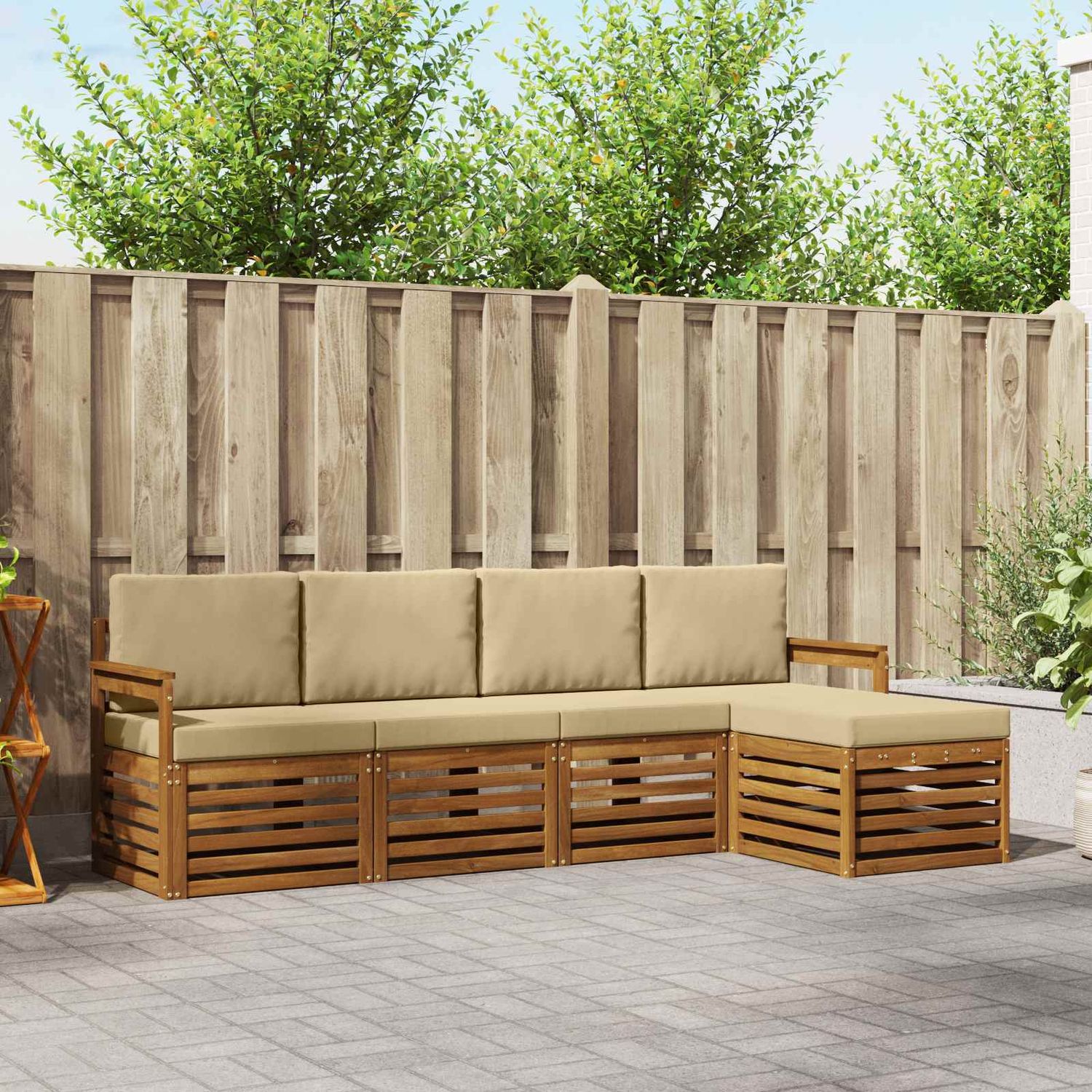 Set di divani da esterno con cuscino 5 pcs Naturale e Beige vidaXL