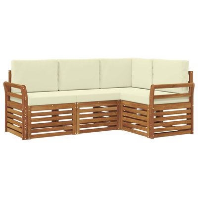 Set divani 4 pcs Naturale e Crema Legno di Acacia Massello vidaXL