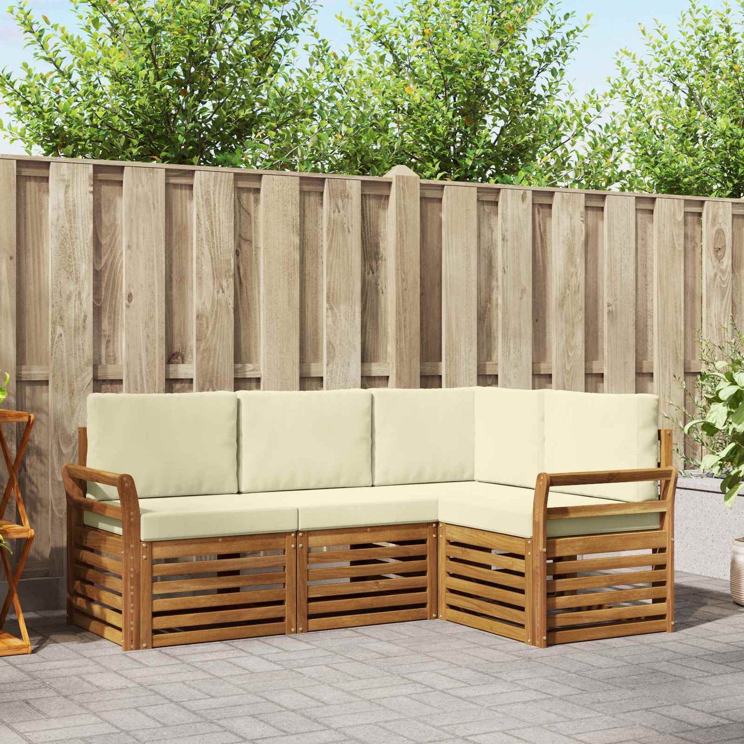 Set divani 4 pcs Naturale e Crema Legno di Acacia Massello vidaXL