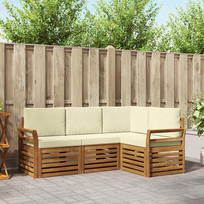 Set divani 4 pcs Naturale e Crema Legno di Acacia Massello vidaXL