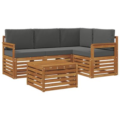 Set di divani da esterno con cuscino 5 pcs Naturale e Antracite vidaXL