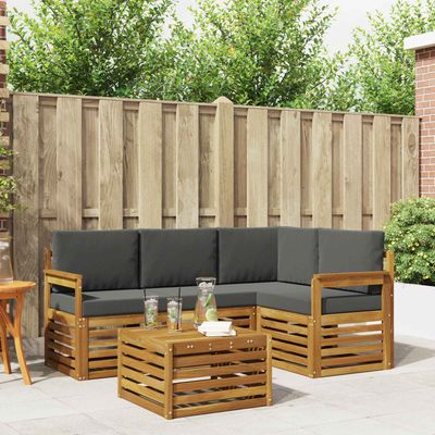 Set di divani da esterno con cuscino 5 pcs Naturale e Antracite vidaXL