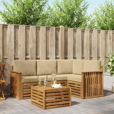 Set di divani da esterno con cuscino 5 pcs Naturale e Beige vidaXL