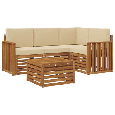 Set di divani da esterno con cuscino 5 pcs Naturale e Beige vidaXL