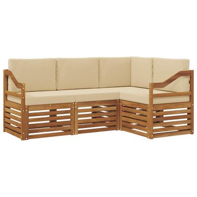 Set divani 4 pcs Naturale e Beige Legno di Acacia Massello vidaXL