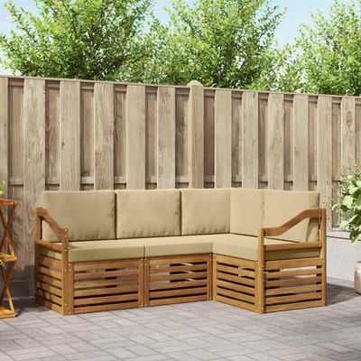 Set divani 4 pcs Naturale e Beige Legno di Acacia Massello vidaXL