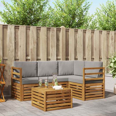 Set di divani da esterno 5 pcs Grigio Naturale e Chiaro vidaXL