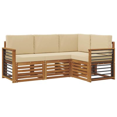Set divani 4 pcs Naturale e Beige Legno di Acacia Massello vidaXL