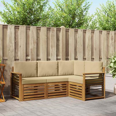 Set divani 4 pcs Naturale e Beige Legno di Acacia Massello vidaXL