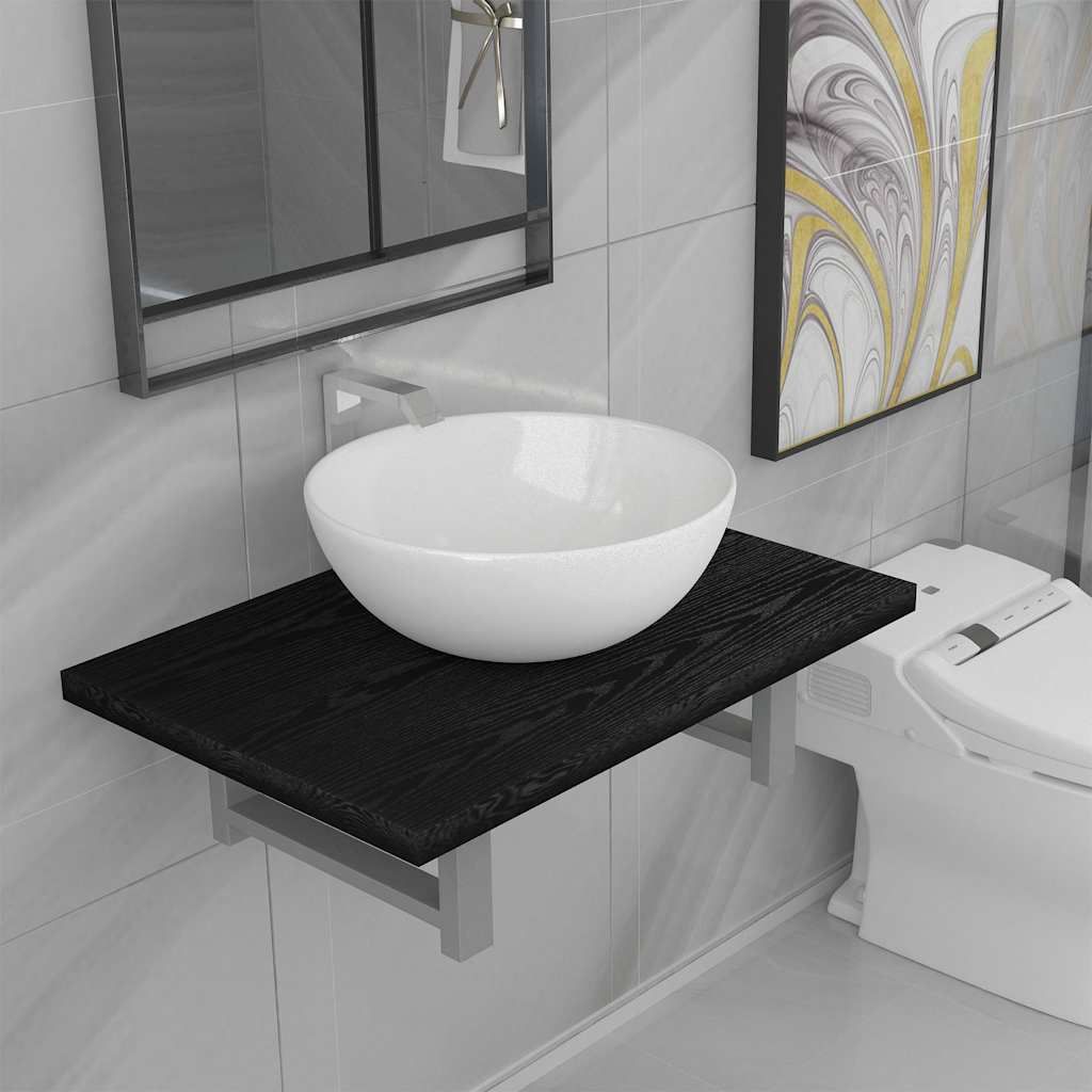 Set Mobili da Bagno 2 pz Ceramica Nero vidaXL