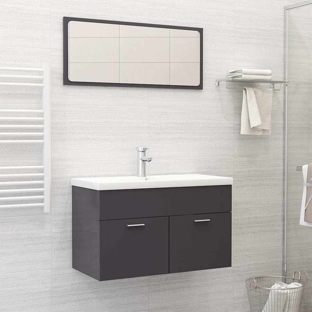 Set Mobili da Bagno Grigio Lucido in Truciolato vidaXL