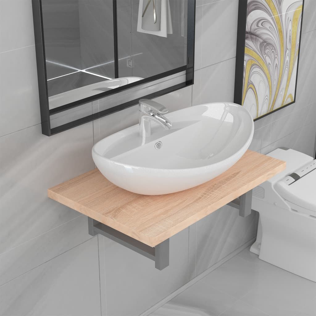 Set Mobili da Bagno 2 pz Ceramica Rovere vidaXL