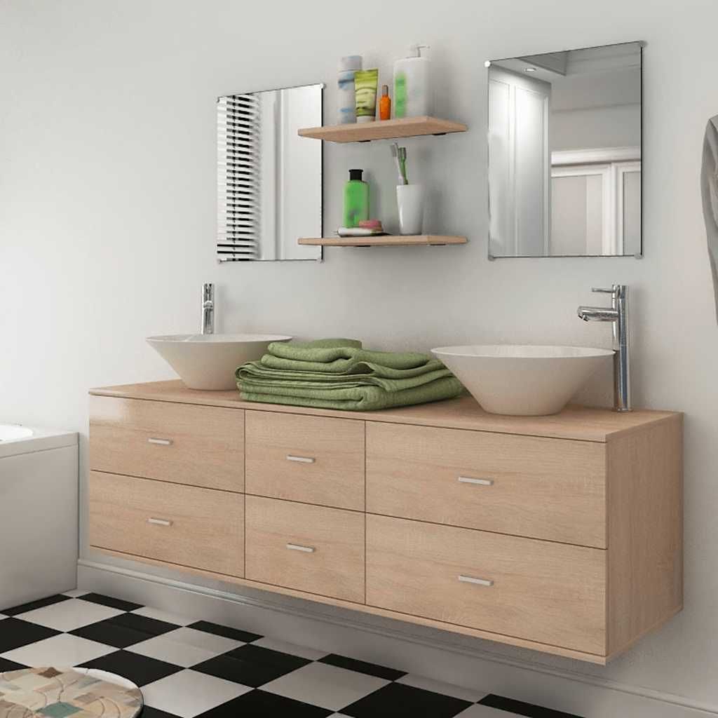 Set Mobili da Bagno 9 pz con Lavabo e Rubinetto Beige vidaXL