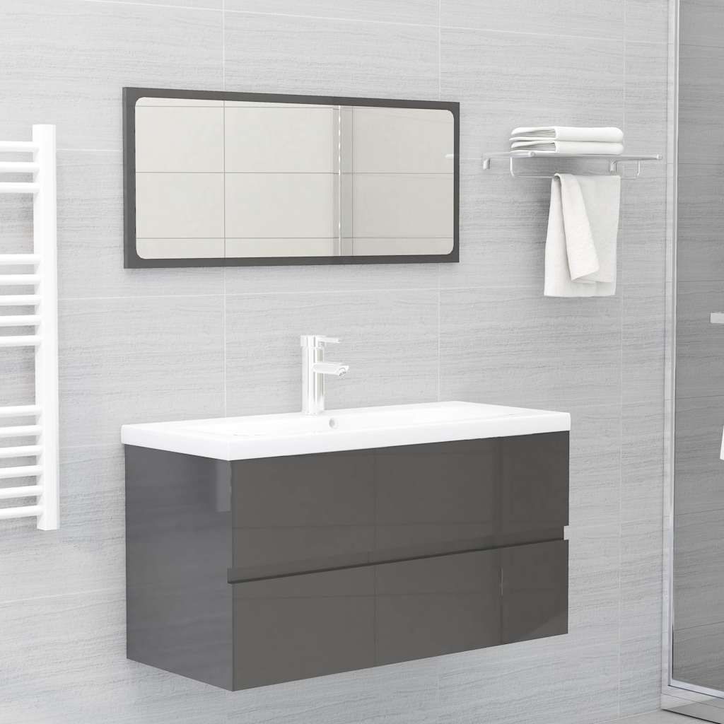 Set Mobili da Bagno Grigio Lucido in Legno Multistrato vidaXL