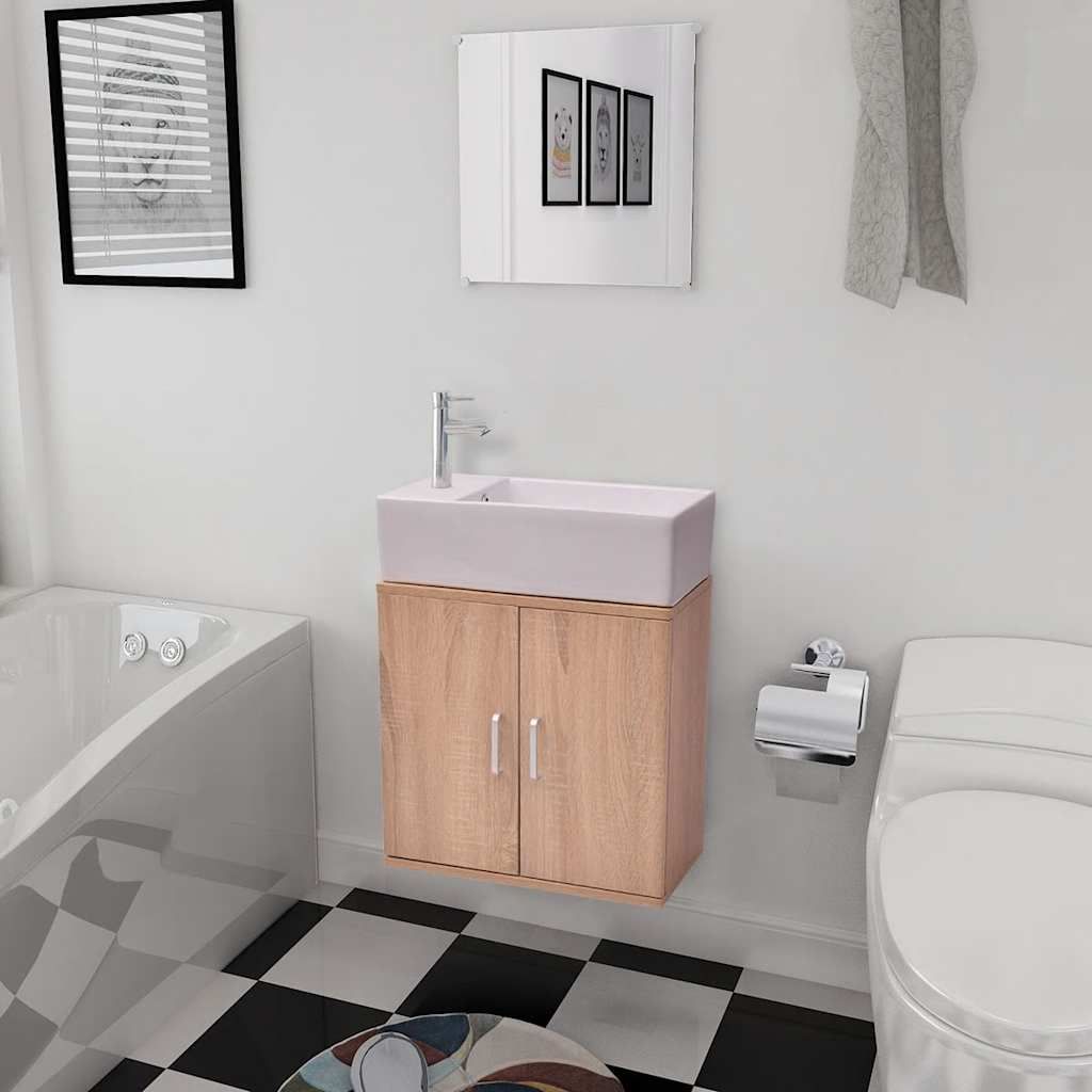 Set Mobili da Bagno con Lavabo 3 pz Beige vidaXL
