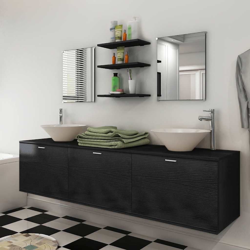 Set Mobili da Bagno 10 pz con Lavabo e Rubinetto Nero vidaXL