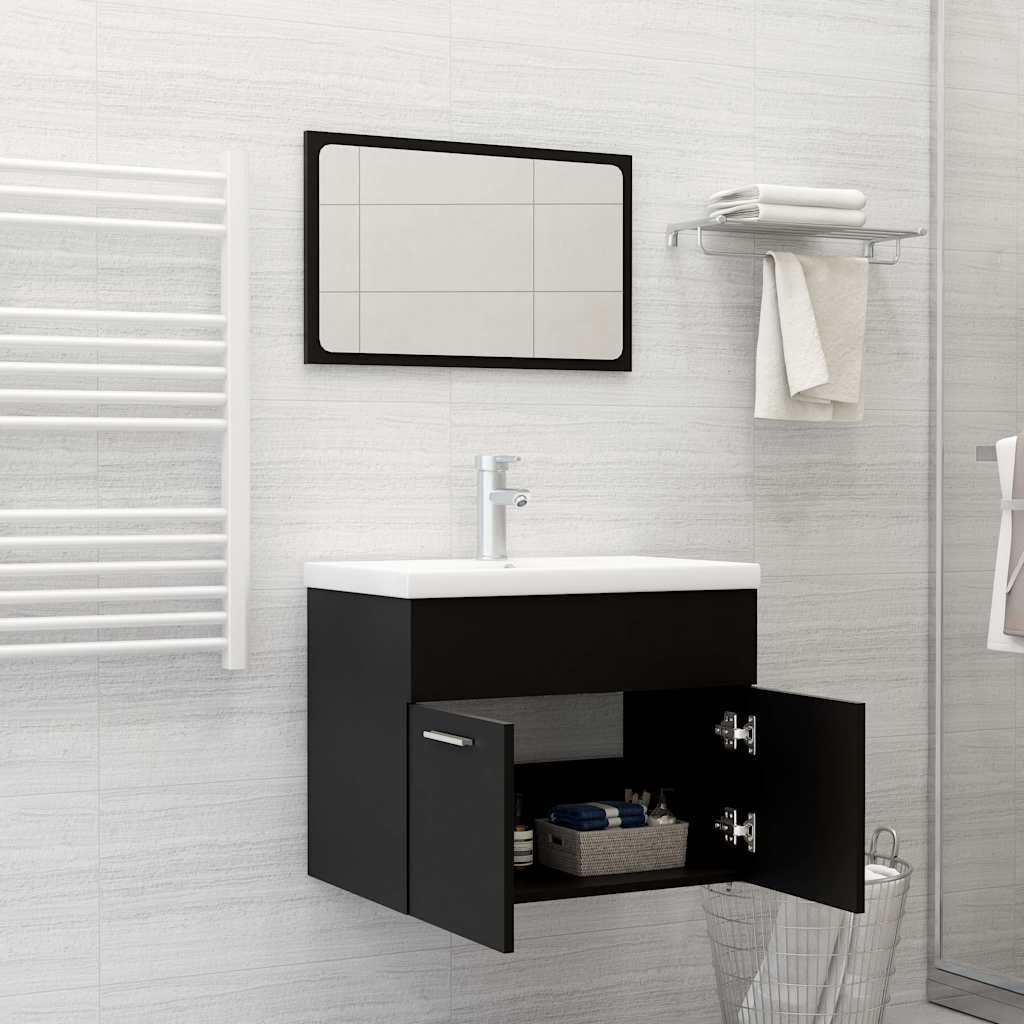 Set Mobili da Bagno Nero in Truciolato vidaXL