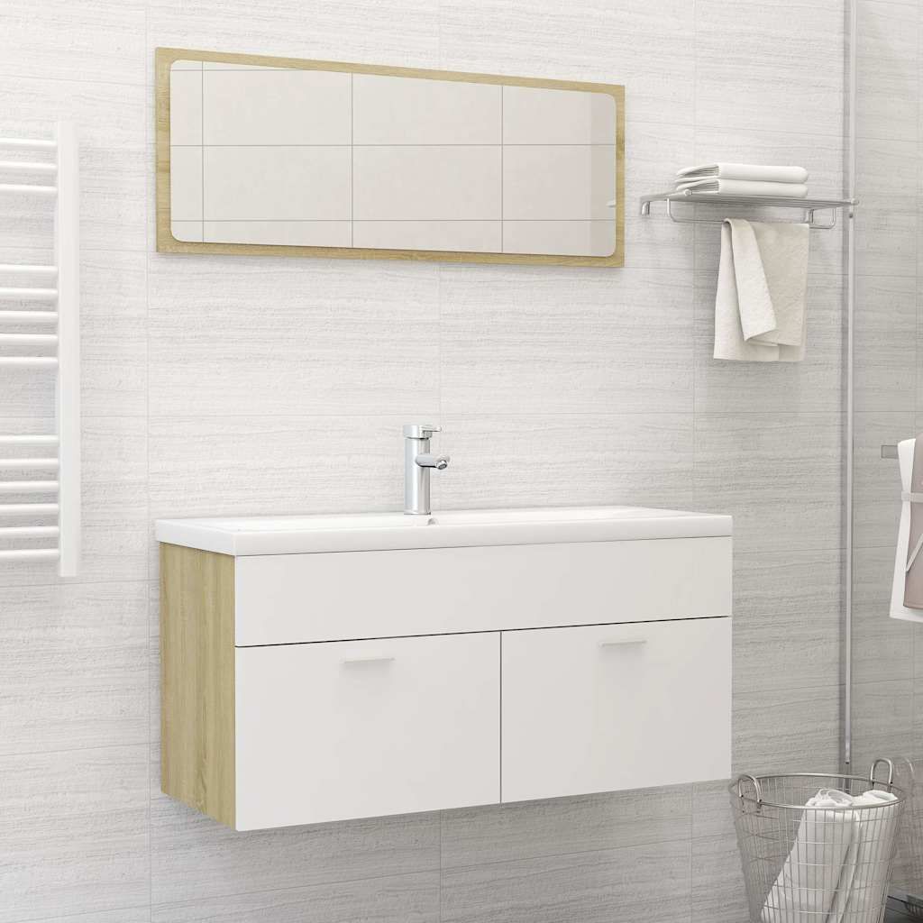 Set Mobili da Bagno Bianco e Rovere Sonoma in Truciolato vidaXL