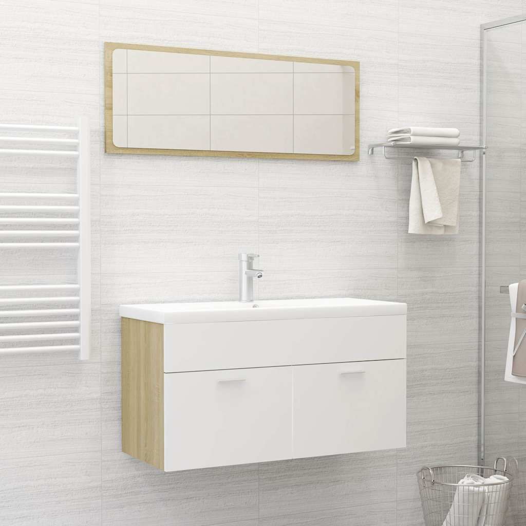 Set Mobili da Bagno Bianco e Rovere Sonoma in Truciolato vidaXL