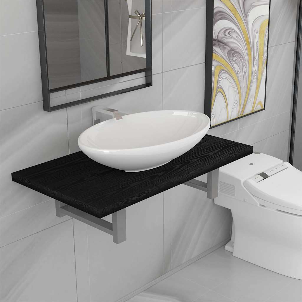 Set Mobili da Bagno 2 pz Ceramica Nero vidaXL