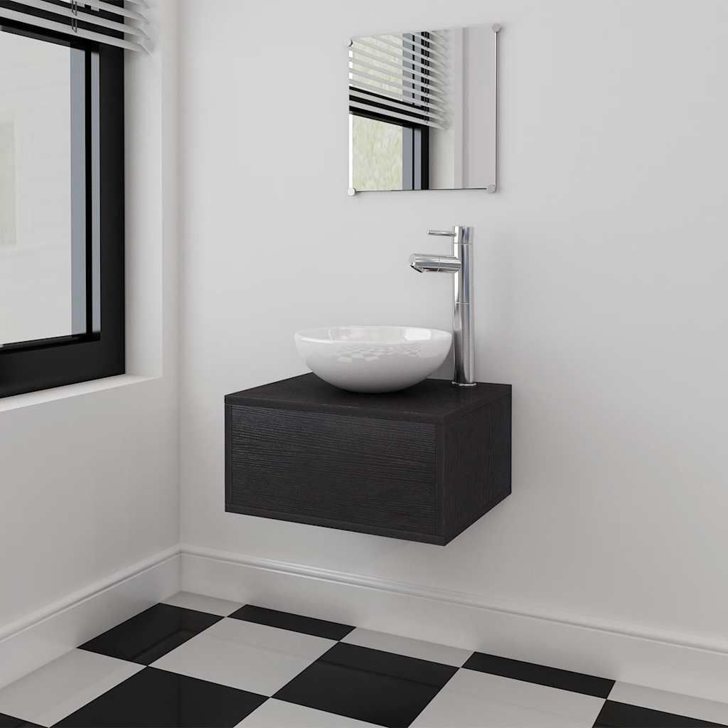 Set Mobili da Bagno 4 pz con Lavabo e Rubinetto Nero vidaXL