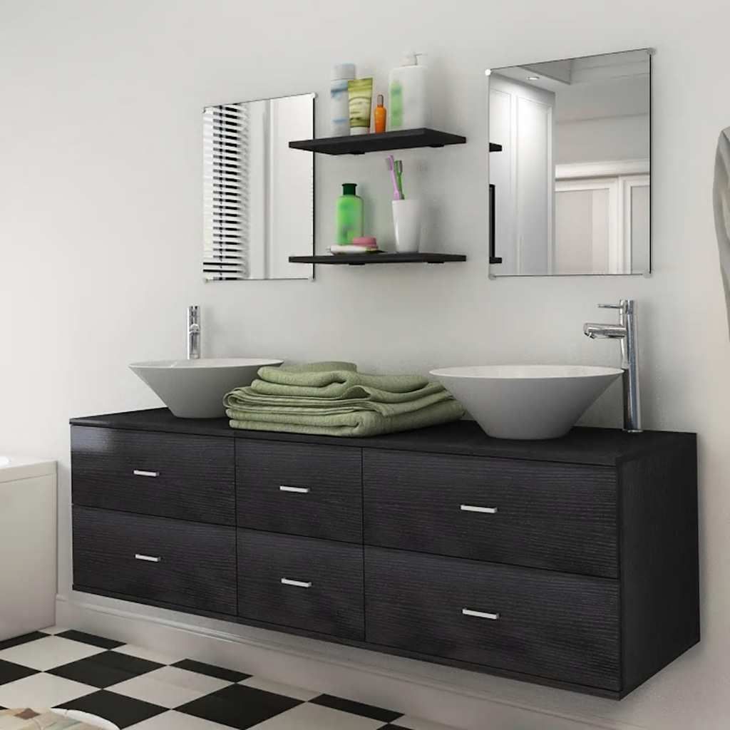 Set Mobili da Bagno 9 pz con Lavabo e Rubinetto Nero vidaXL