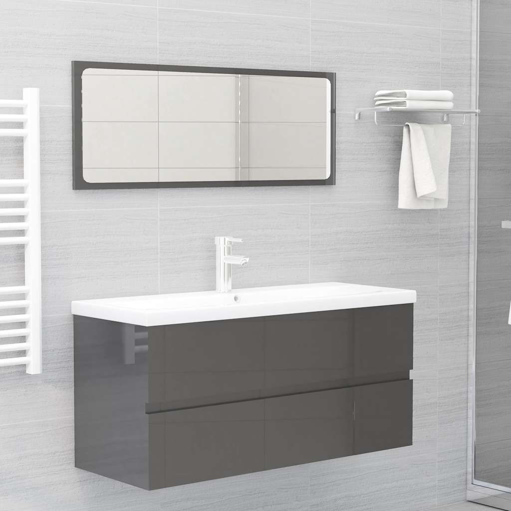 Set Mobili da Bagno Grigio Lucido in Legno Multistrato vidaXL