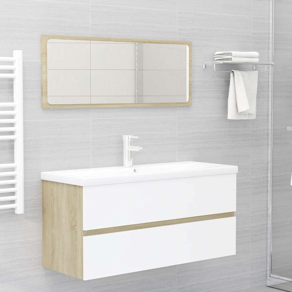 Set Mobili da Bagno Bianco e Rovere Sonoma in Legno Multistrato vidaXL