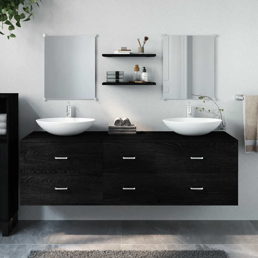 Set Mobili da Bagno 5 pz Nero in Legno Multistrato vidaXL