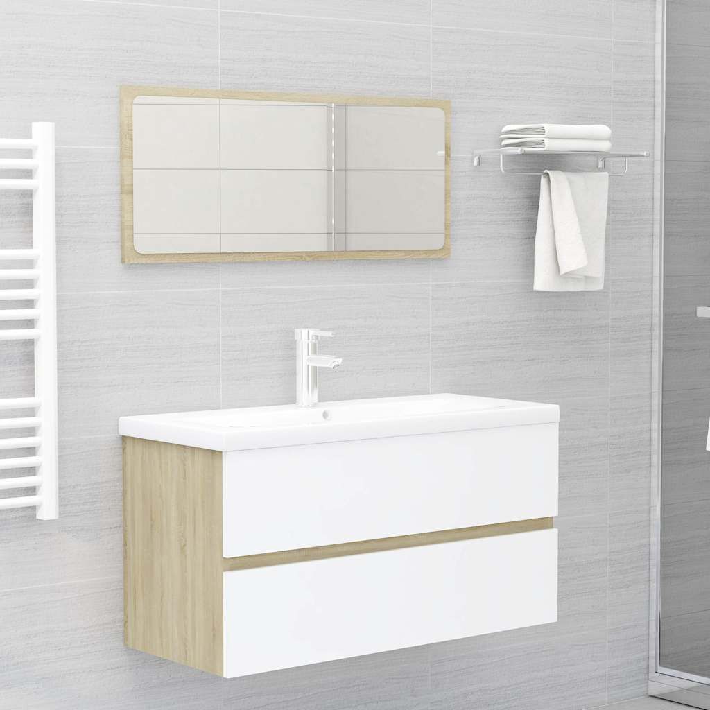 Set Mobili da Bagno Bianco e Rovere Sonoma in Legno Multistrato vidaXL