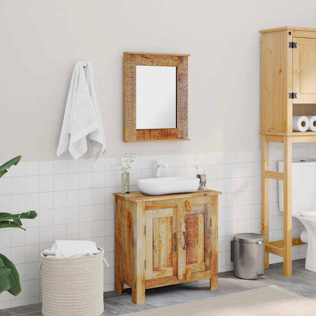 Armadietto da Bagno con Specchio in Legno Massello di Mango vidaXL