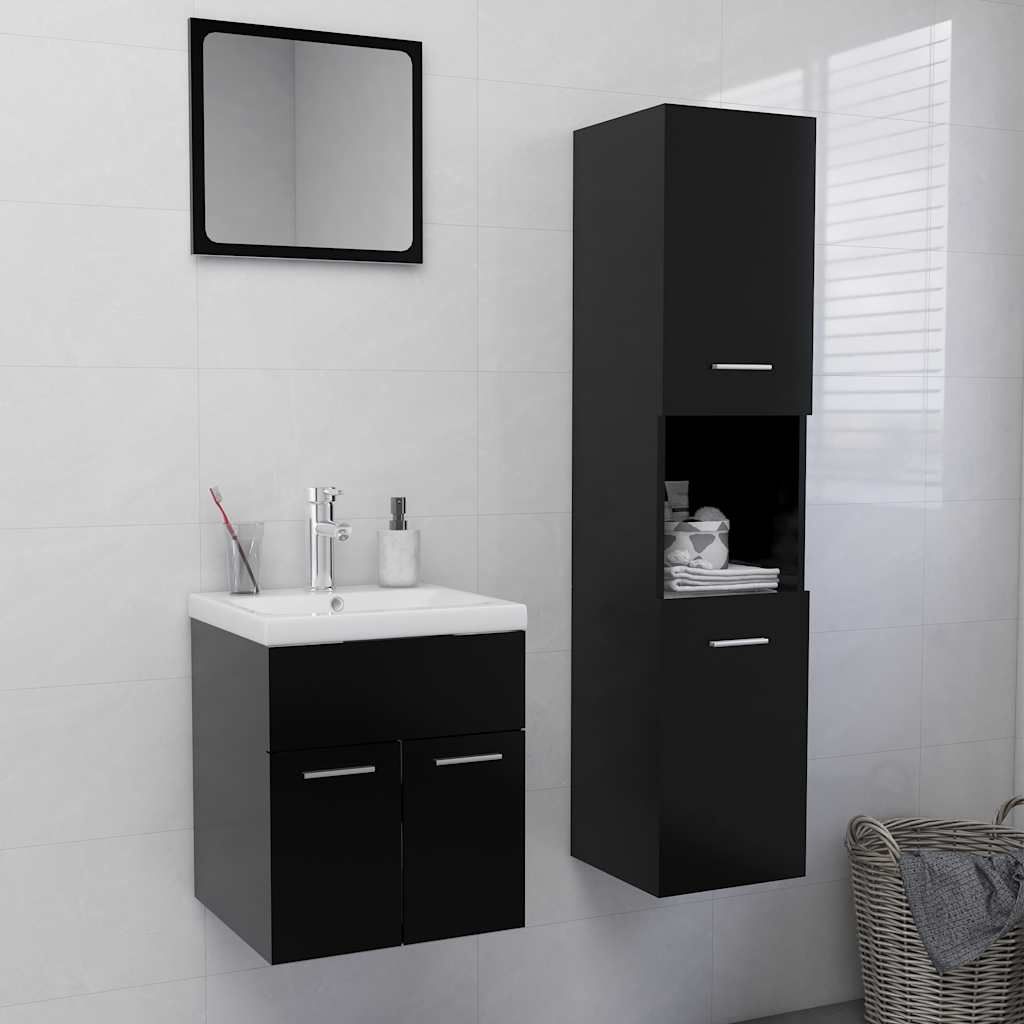 Set Mobili da Bagno Nero in Legno Multistrato vidaXL