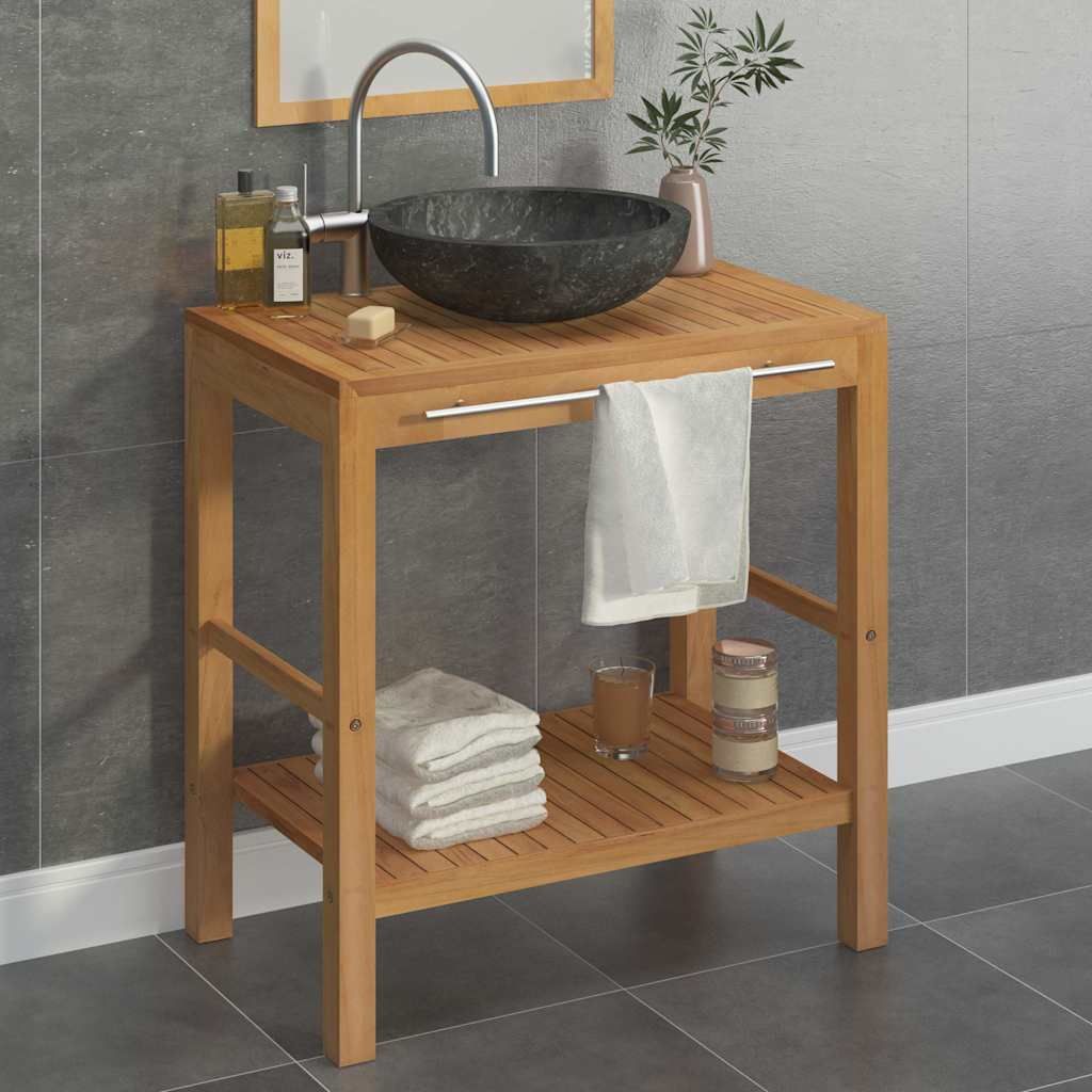 Armadietto da Bagno in Legno di Teak con Lavabo in Marmo Nero vidaXL