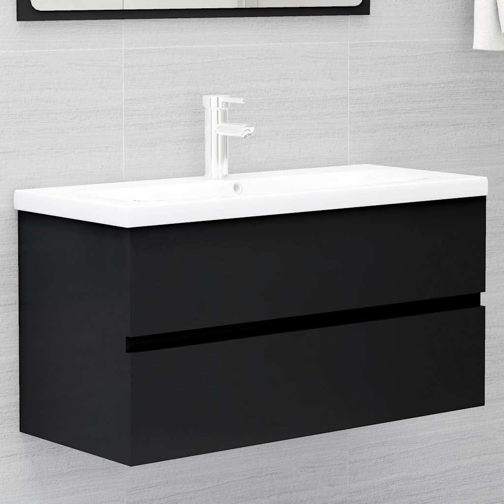 Mobile con Lavabo Integrato Nero in Legno Multistrato vidaXL